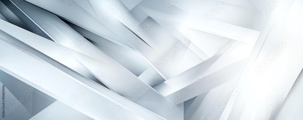 Poster abstract geometric white shapes, modern minimalist design with dynamic lines and light for stock usa