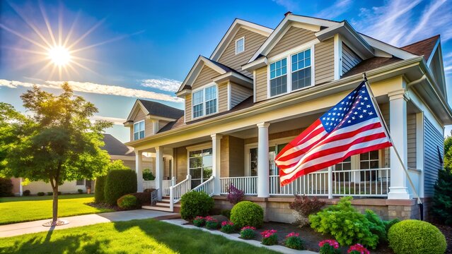 american flag on a building - Powered by Adobe