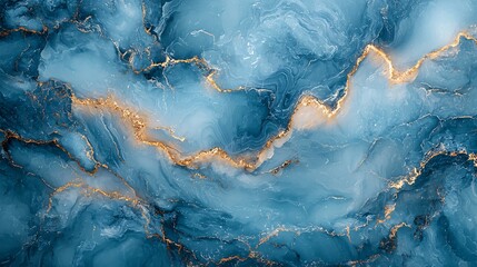 Fototapeta premium A delicate pastel blue marble background with thin gold veins, creating a serene and refined aesthetic