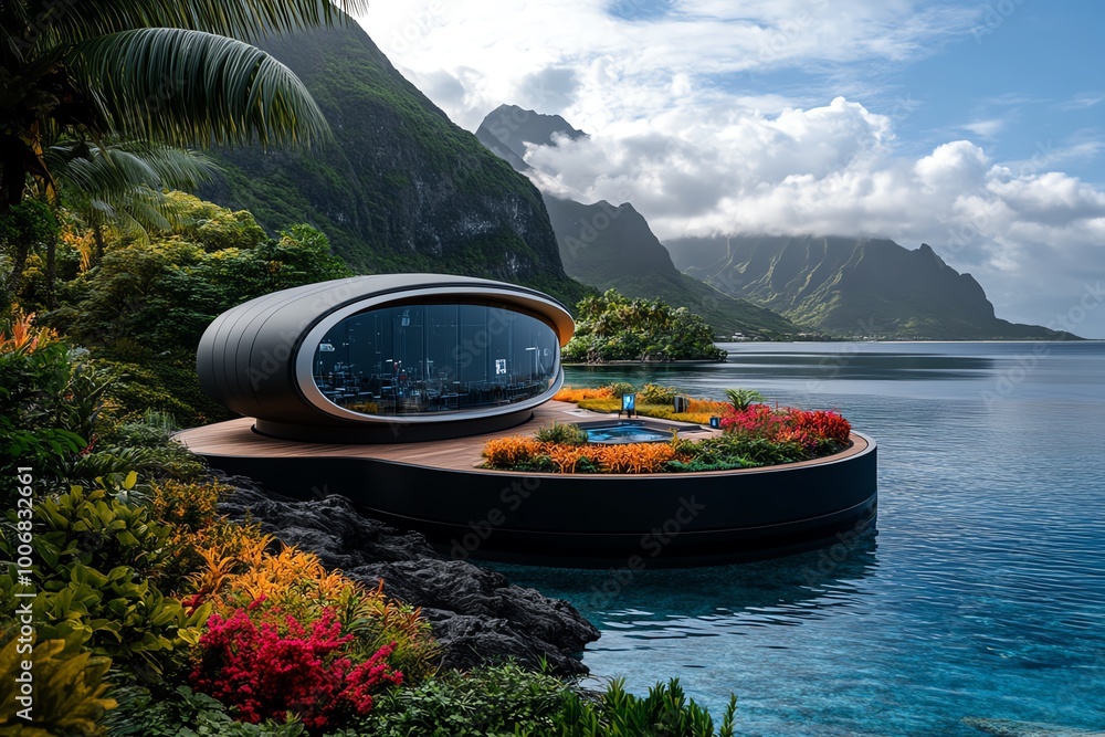 Aufkleber a futuristic ocean research station, where scientists study marine life and ecosystems through high-