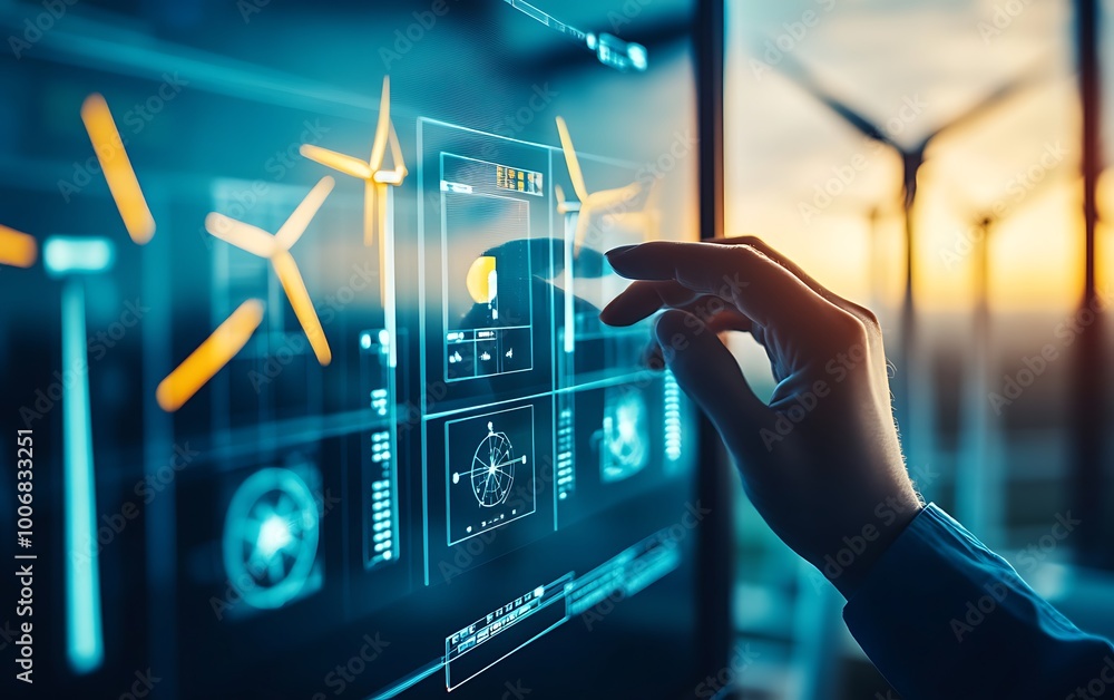 Poster Engineer Navigating Wind Turbine Models on Touchscreen
