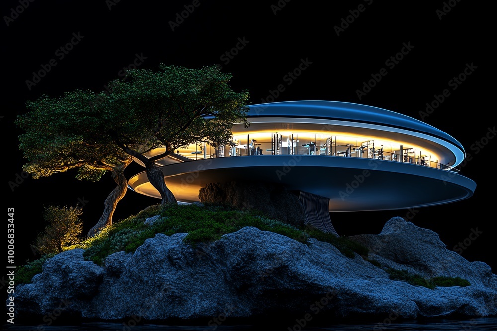 Poster a futuristic ocean research station, where scientists study marine life and ecosystems through high-