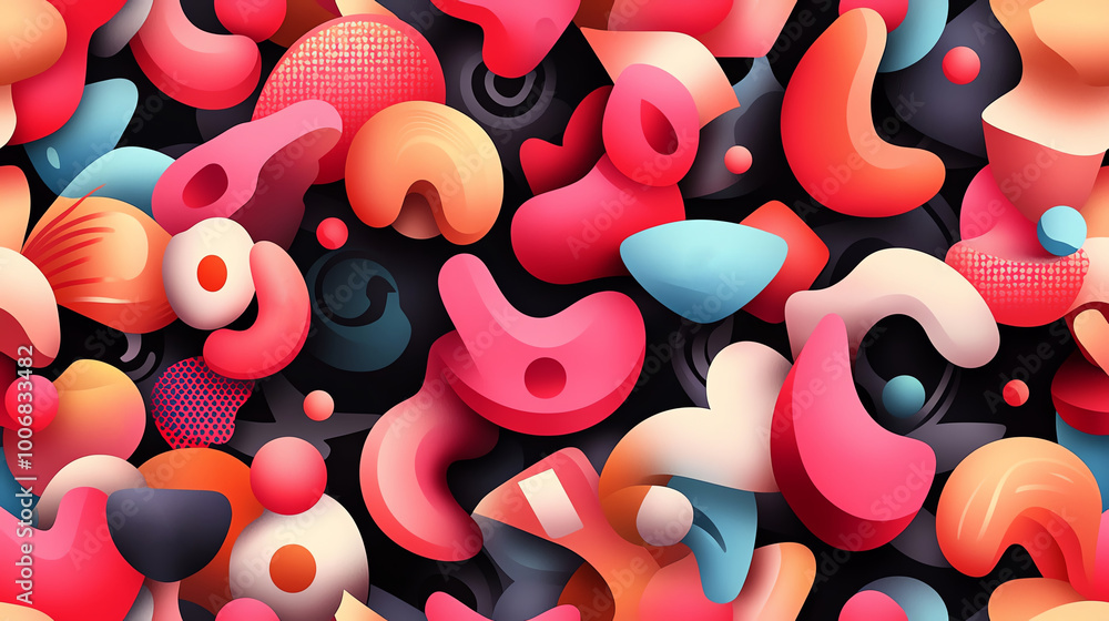 Poster colorful abstract shapes, geometric patterns, and vibrant 3d forms creating a playful and dynamic ba