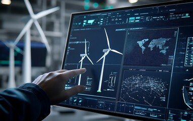 Engineer Navigating Wind Turbine Models on Touchscreen