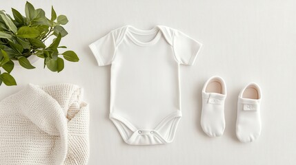 Cute cotton onesie paired with matching baby booties and a swaddle blanket, Newborn baby outfit, comfort and warmth