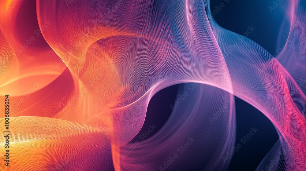Poster swirling vibrant abstract light waves create a dynamic and colorful energy against a dark background