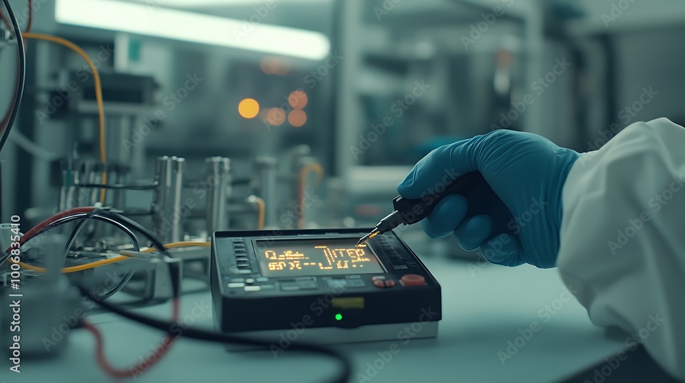 Poster Engineer Testing Energy Storage Battery Efficiency with Multimeter