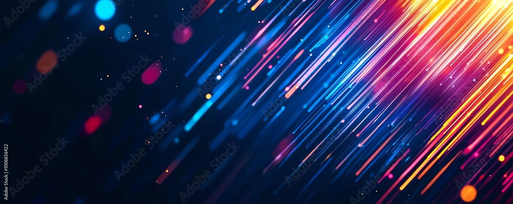 Poster vibrant abstract background with colorful light streaks and bokeh effect, perfect for modern and art