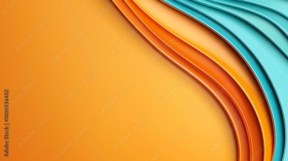 Poster vibrant abstract background with curved orange and blue paper layers creating a dynamic and eye-catc