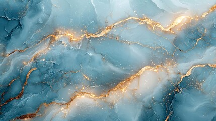 A minimalist pastel blue marble background with thin gold veins running gently, offering a calm and luxurious feel