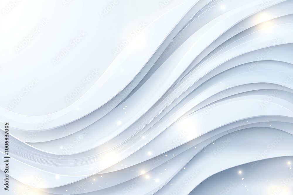 Poster White abstract background with wavy lines and soft gradients, accented by subtle sparkles. Modern texture for creative design and presentations.