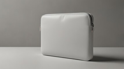 A plain white laptop case with a smooth finish, placed on a white background, focusing on the sleek and minimalist design, perfect for tech-related mockups.
