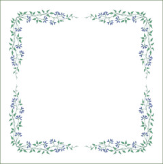 Obraz premium Vegetal green floral frame with blue berries, autumn frame, decorative corners for greeting cards, banners, business cards, invitations, menus. Isolated vector illustration. 