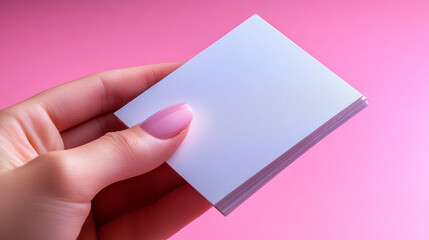 A stack of business cards with a company logo, isolated on a pastel background,