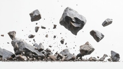 Falling Rock Stone Debris on White Background