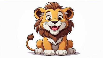 Fototapeta premium A cheerful cartoon lion with a big smile, sitting playfully.