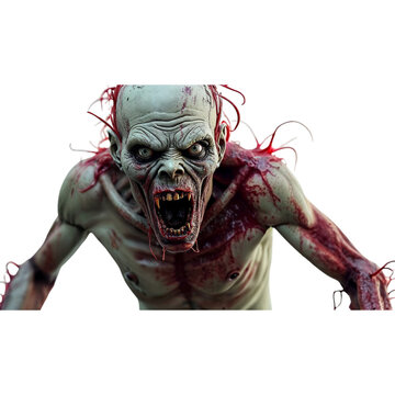 scary halloween zombie ,isolated on white background , transparent png image