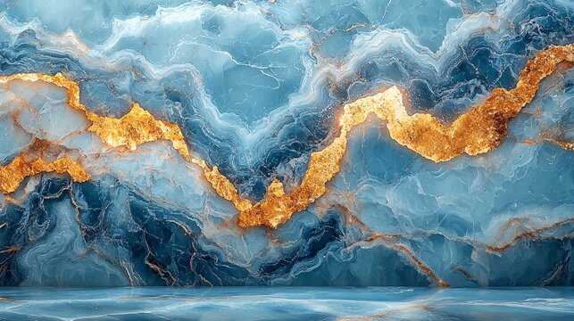 A light pastel blue marble background featuring fine golden veins flowing gently, radiating peace and sophistication