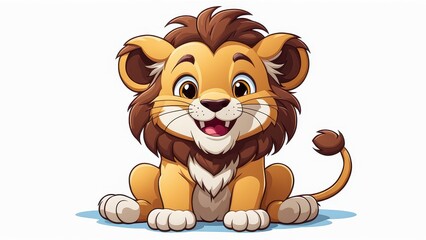 Fototapeta premium A cheerful cartoon lion with a friendly expression, sitting playfully.