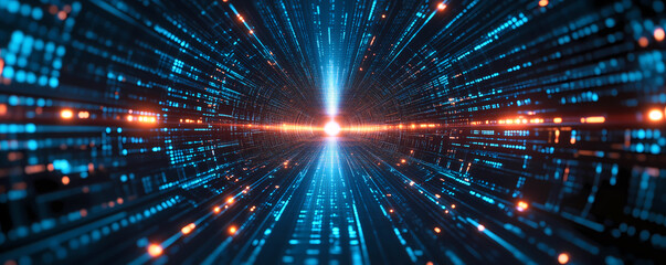 Obraz premium Abstract tech background, high speed data transfer, digital explosion, cyber connection motion