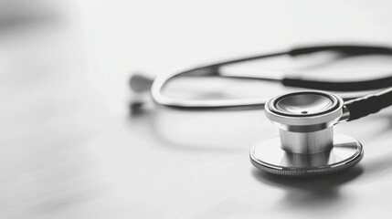 Close-up view of a stethoscope positioned on a clean surface in a healthcare setting during daylight.