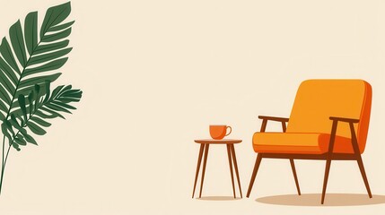 Cozy office relaxation space with a lounge chair, small side table, and a cup of tea, Office relaxation nook, calm and comfortable