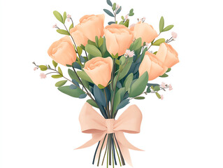 Bouquet of soft pink roses with greenery on white isolated background.