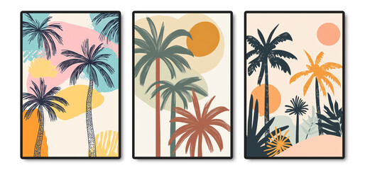 Abstract Tropical Palm Tree Art Prints with Warm and Cool Tones
