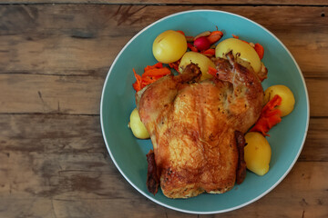 Freshly baked chicken with mixed vegetables