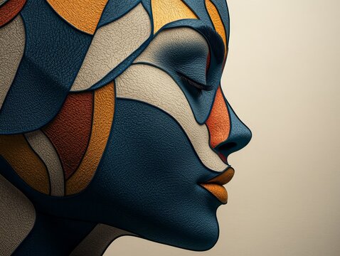 Ethereal Beauty - Close-up Profile of Stylized Female Face in Geometric Artistry