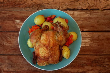 Freshly baked chicken with mixed vegetables