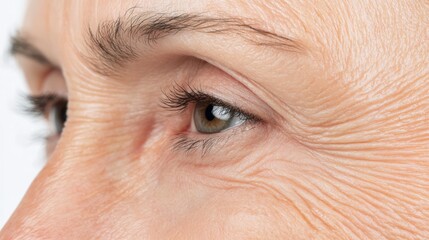 Fototapeta premium A detailed close-up of an elderly face, showing how the loss of collagen and elasticity creates asymmetry in the skin's texture and features.