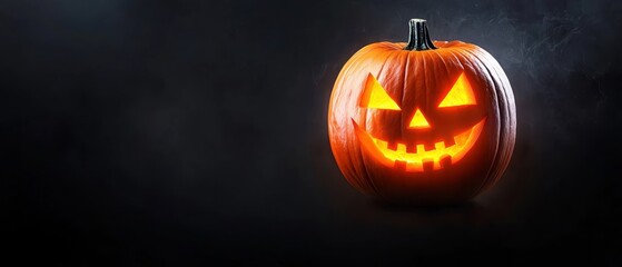  A jack-o-lantern pumpkin glows against a dark backdrop, emitting smoke from its base