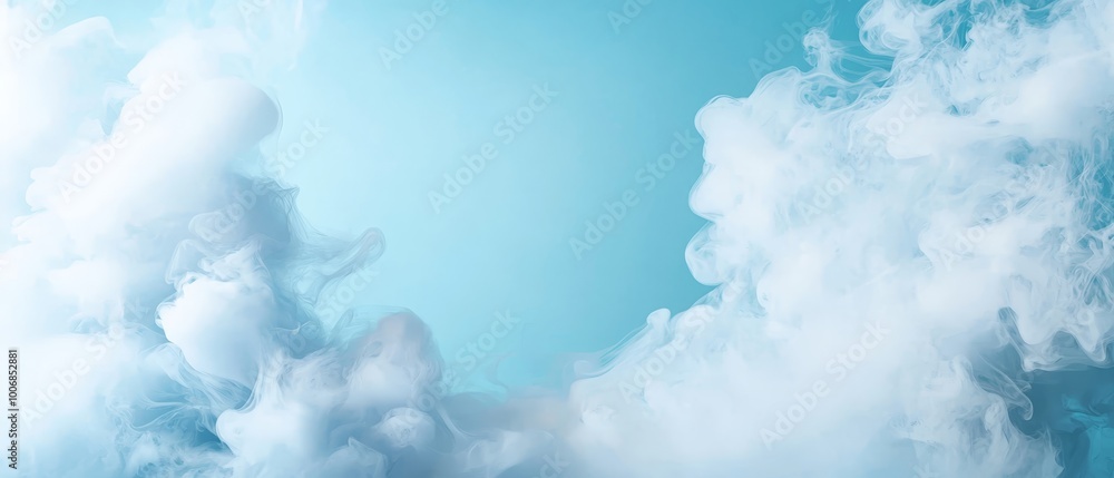 Canvas Prints  Many white puffs of smoke against a blue backdrop, with a clear blue sky in the background