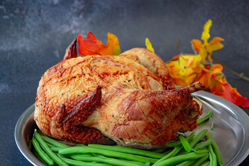 Freshly baked chicken with mixed vegetables