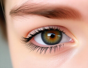 Obraz premium A close-up of a woman's eye with long eyelashes and a vibrant brown iris
