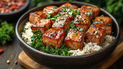 Teriyaki Tofu Bowl with Kale and Rice
