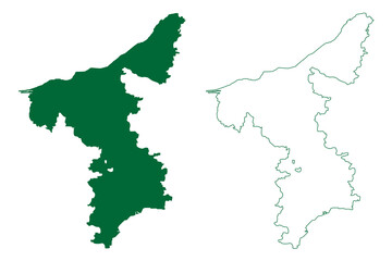 Thanjavur district (Tamil Nadu State, Republic of India) map vector illustration, scribble sketch Thanjavur map