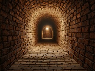 Mystical Stone Tunnel Enigmatic Archway with Vaulted Ceiling and Illuminated Path for History, Dark Fantasy, or Exploration Concepts