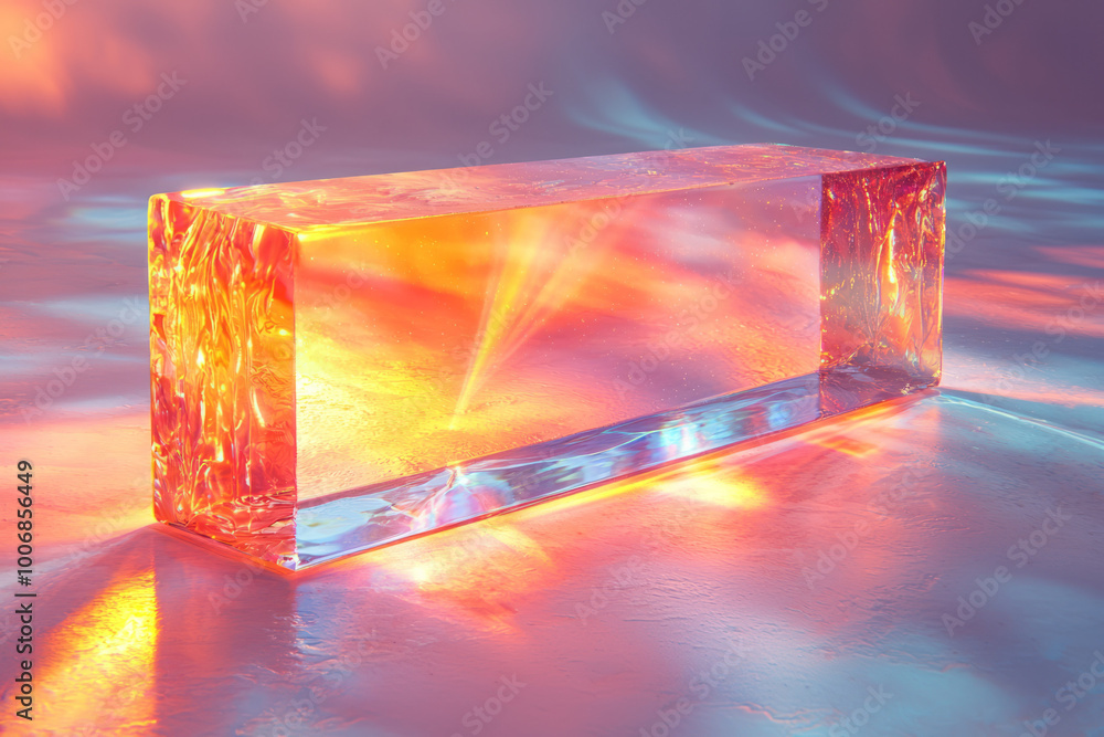 Aufkleber a light beam passing through a glass prism, creating a rainbow spectrum, isolated on a pastel backgr