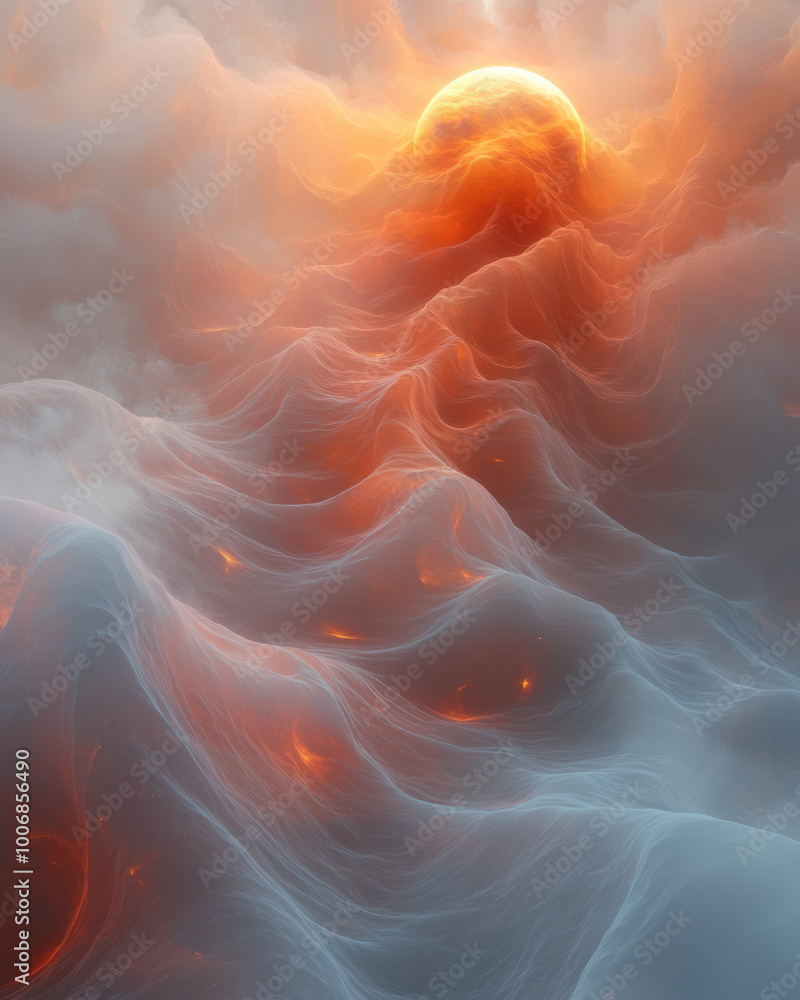 Poster a gravitational field around a planet, visualized with bending space, isolated on a pastel backgroun