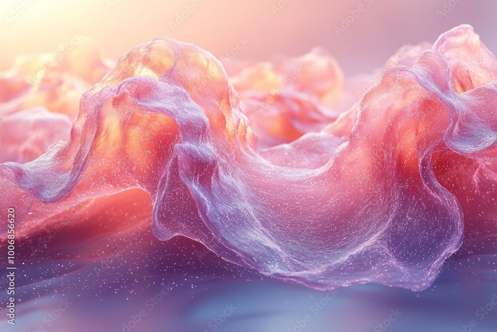 Aufkleber A double-slit experiment visualizing wave-particle duality, floating on a pastel background,
