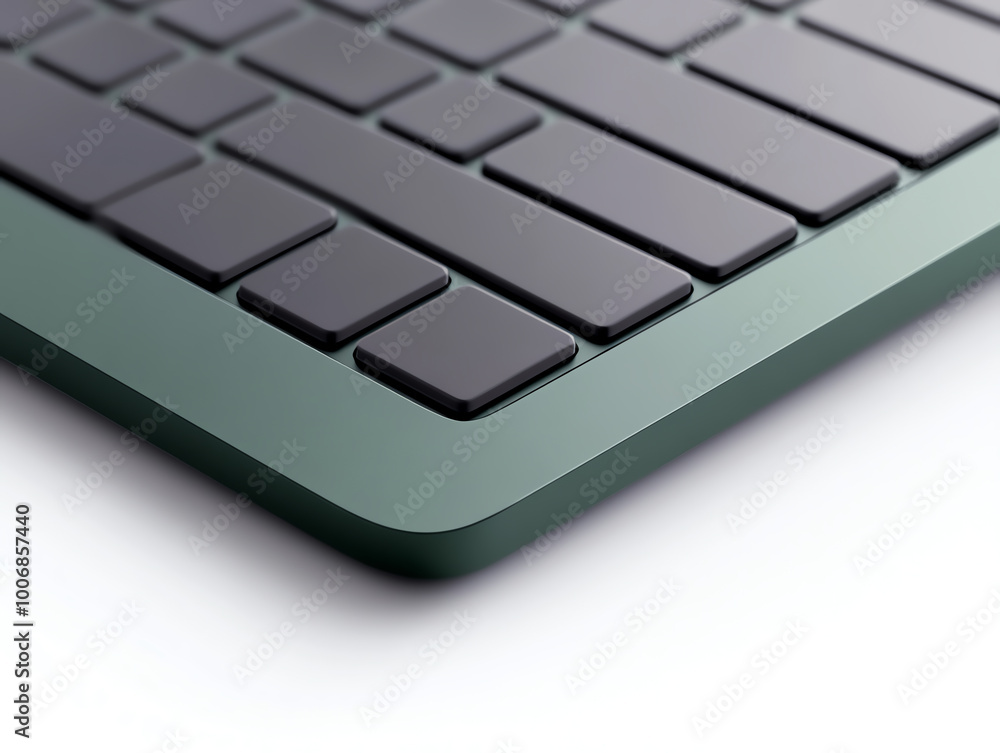 Poster close-up of a modern keyboard with sleek design on a white isolated background.
