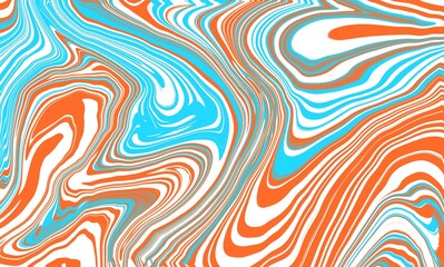 An abstract fluid art painting featuring swirling shades of blue, orange and white creating a marble-like texture liquid gradient abstract background