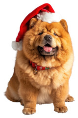 PNG Chow chow dog wearing a santa hat cute pet photography.