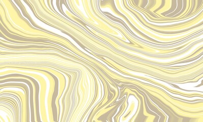 Minimalism abstract liquid wavy background, yellow and brown color marble pattern. Optical illusion motion striped 3d effect.