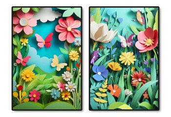 Vibrant Floral Fantasy in Paper Cutout Garden Art Style