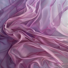 Fototapeta premium Soft pink silk fabric with light purple gradient, flowing and draped elegantly, showcasing detailed realistic texture and sheen in digital art