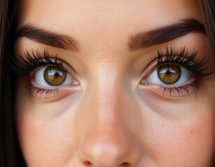 Obraz premium A close-up of a woman's eye with long eyelashes and a vibrant green iris
