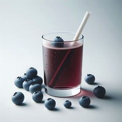 Refreshing Blueberry Juice with a Straw and Fresh Berries